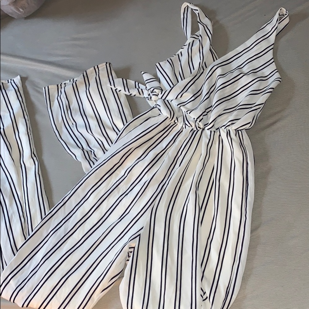 Navy blue striped jumpsuit